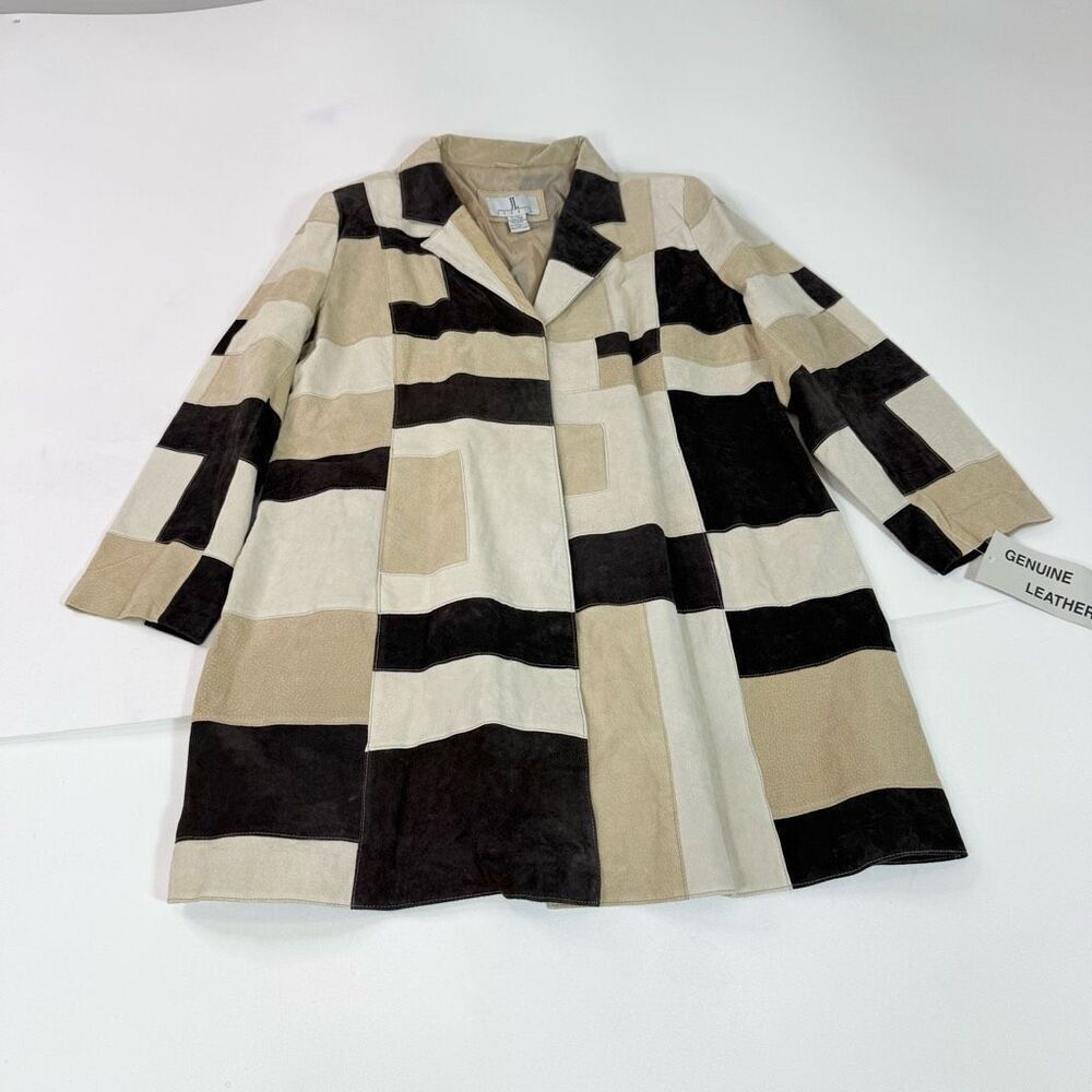 JL Studio Jacket Womens 20W Leather Suede‎ Patchwork New Long Button Up